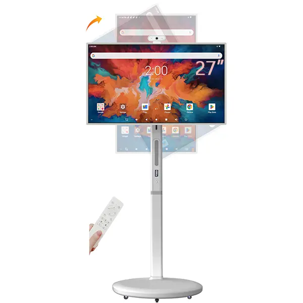 KVKID 27" Portable Smart TV on Wheels, 1080P FHD Rolling TV with 10-Point Touch Screen, Android 13, 8GB+128GB Octa-Core CPU, 115WH Battery, WiFi 6, Rotatable & Tiltable Stand, Voice Remote, Outdoor/Home Mobile TV