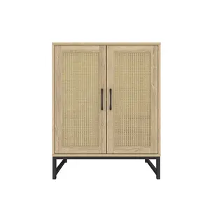 Storage Cabinet with 2 Rattan Doors, Room Decor Sideboard Buffet Cabinet with Adjustable Shelves, Multifunctional Console Table Rattan Credenza for Dining Room Living Room, Entryway, Versatile Design