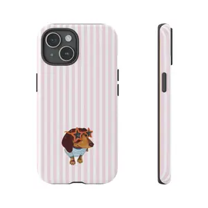 Star-Shades Dachshund Phone Case – Pink Stripe Dogcore, Whimsical Pup Swag & Pastel Pop Vibes  -Durable, Shock Absorbing and Stylish Protection -Compatible with iPhone 17,16, 15, 14, 13, 12, 11, Plus, Pro,Pro Max, Perfect birthday gift for friends.