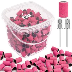 Sanding Bands for Nail Drill 240 Grit Extreme Fine Nail Sanding Bands 200Pcs Pink Professional Sanding Bands and 2Pcs Nail Drill Bits for Manicures and Pedicure