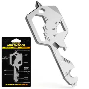 Key Shaped Pocket MultiTool 20-in1 Multi Tool, Stainless Steel Keychain Utility Gadget,Gift for Men, Women, Father,Groomsmen, Valentine's, Birthday, Christmas
