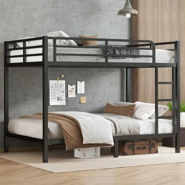 Metal Full XL over Full XL Bunk Bed for Teens and Adults Space-Saving Noise Reduced No Box Spring Needed Black Solid Construction Durable Electrostatic Powder Coating Easy Assembly