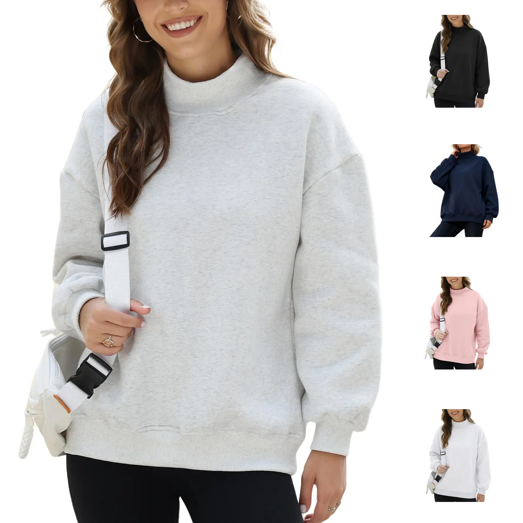 Yimoon Women's Mock Neck Sweatshirt Oversized Fall Outfits Fleece Lined Turtleneck Pullover Long Sleeve Casual Top Loose Fit