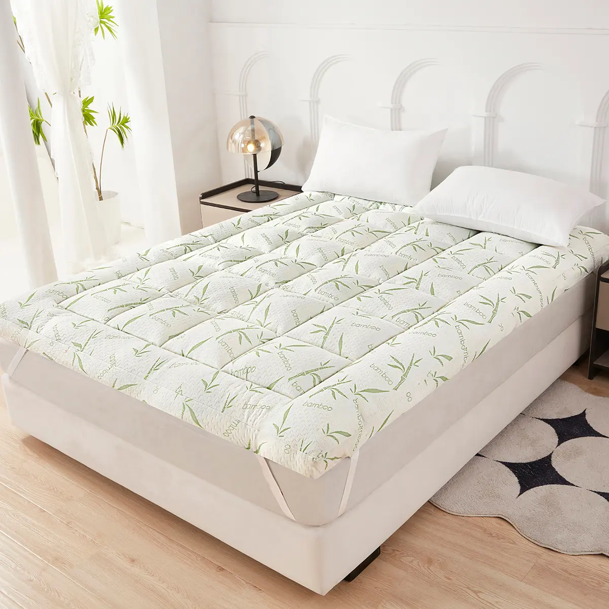 TORAX Bamboo Fiber Bed Protector, Eco-Friendly Waterproof Fitted Sheet Cover with Microfiber Filling, Machine Washable Mattress Protector