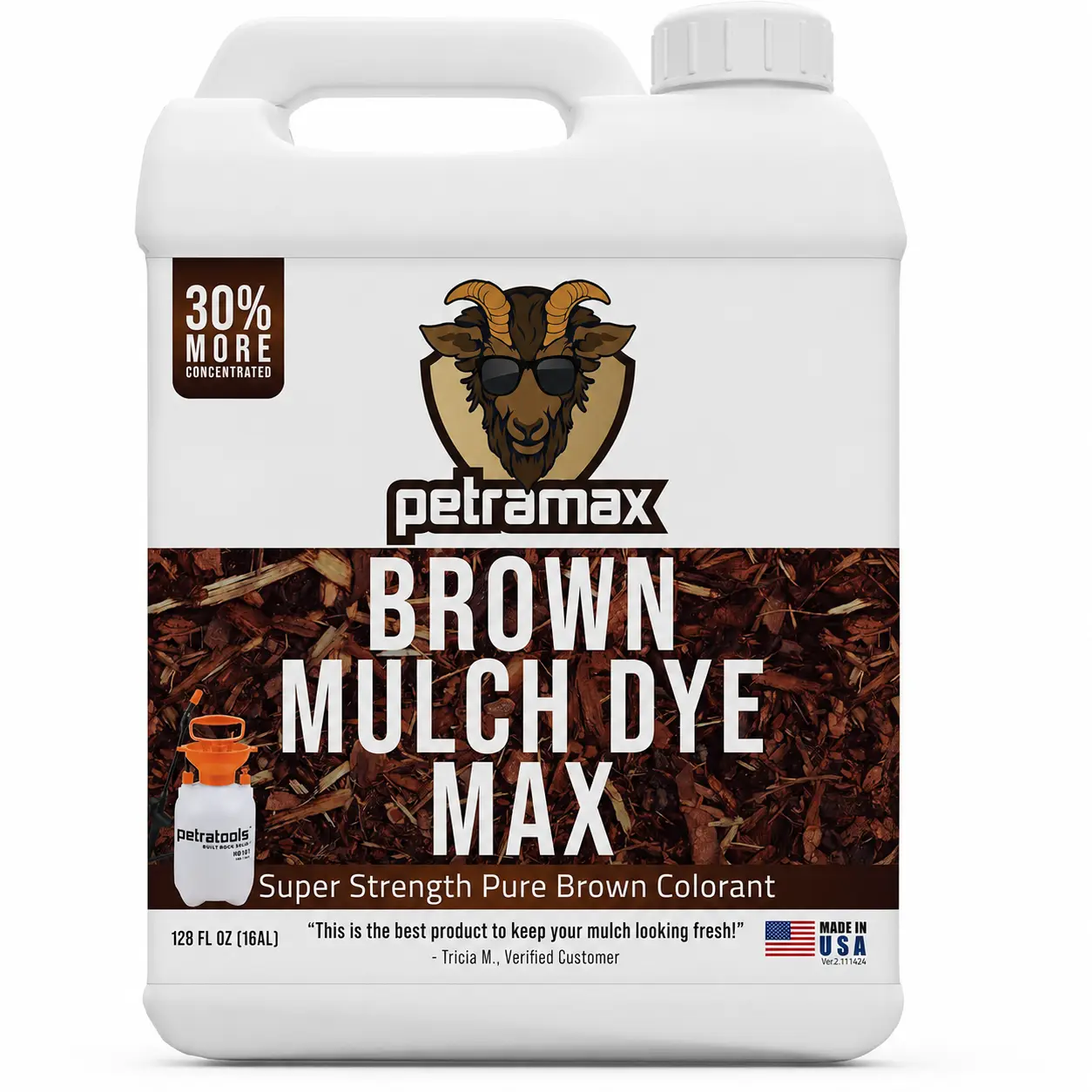 PetraMax Brown Mulch Dye Max, Non-Toxic Long-Lasting Outdoor Polymer-Binding Colorant, Revitalizes Wood Chips Pine Straw Rubber Mulch, 1 Gal Covers Up to 14,400 Sq Ft