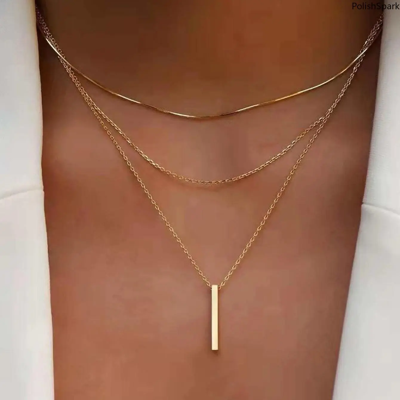 Pre-Layered 3-Chain Necklace for Women, Dainty Minimalist Choker with Snake & Cable Chains, Vertical Bar Pendant, Adjustable Alloy Fashion Jewelry, Dainty Choker Necklace, Fashionable Jewelry Accessories, Daily Costume Jewelry