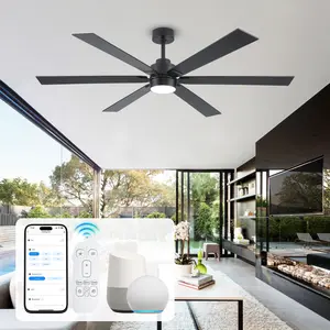 66 Inch Smart Outdoor Ceiling Fan with Lights and Remote, Works with Alexa TUYA App 6 Plywood Blades Indoor Ceiling Fan for Living Room, 8000 CFM High Airflow Modern Farmhouse Fan for Covered Patio Porch, Quiet DC Motor for Large Great Room