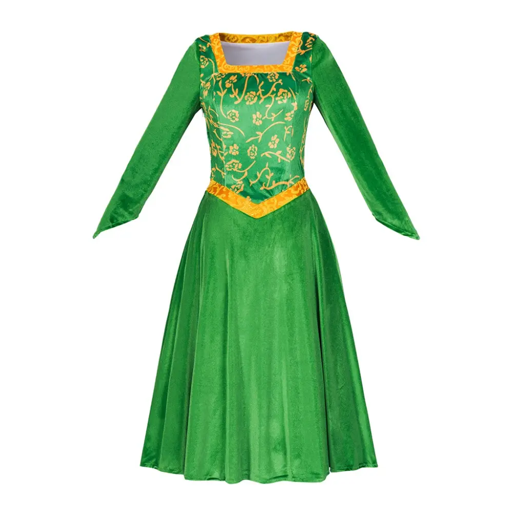 Women's Green Luxury Velvet Princess Fiona Costume Dress - Elegant Fairytale Cosplay Clothes, Flattering Silhouette, Full-Length, Polyester, 2XL, 3XL, Elegance for Themed Parties, Women's Clothes