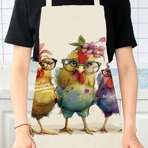 1pc Chicken Pattern Linen Fashion Apron for Home Cleaning Kitchen Cooking for Home Use