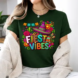 Fiesta Vibes T-Shirt, Cinco de Mayo Shirt, Colorful Mexican Party Tee, Sombrero Piñata Graphic Tee, Fiesta Mama Bow tee, Festive Party Top for Women, Gifts for Her for Him, Trendy Mexican Fiesta Outfit, Coquette Style Fiesta Top