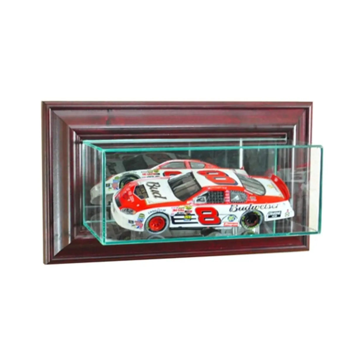 212 MAIN Wooden NASCAR Collectible Display Case Frame - Cherry Finish, Wall-Mounted, UV-Protected, Double Glass, Holds 1:24 Scale Collectibles