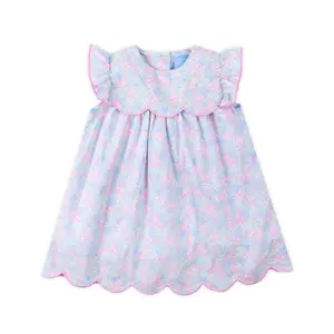 Vintage Garden Blue Floral Amelia Dress - Scalloped Girls Spring Outfit