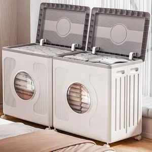 Federedevo 160L Large Rolling Laundry Hamper with Lid, Collapsible Clothes Basket with Wheels, Easy Transport, for Clothes,Toys, Books, Install-Free