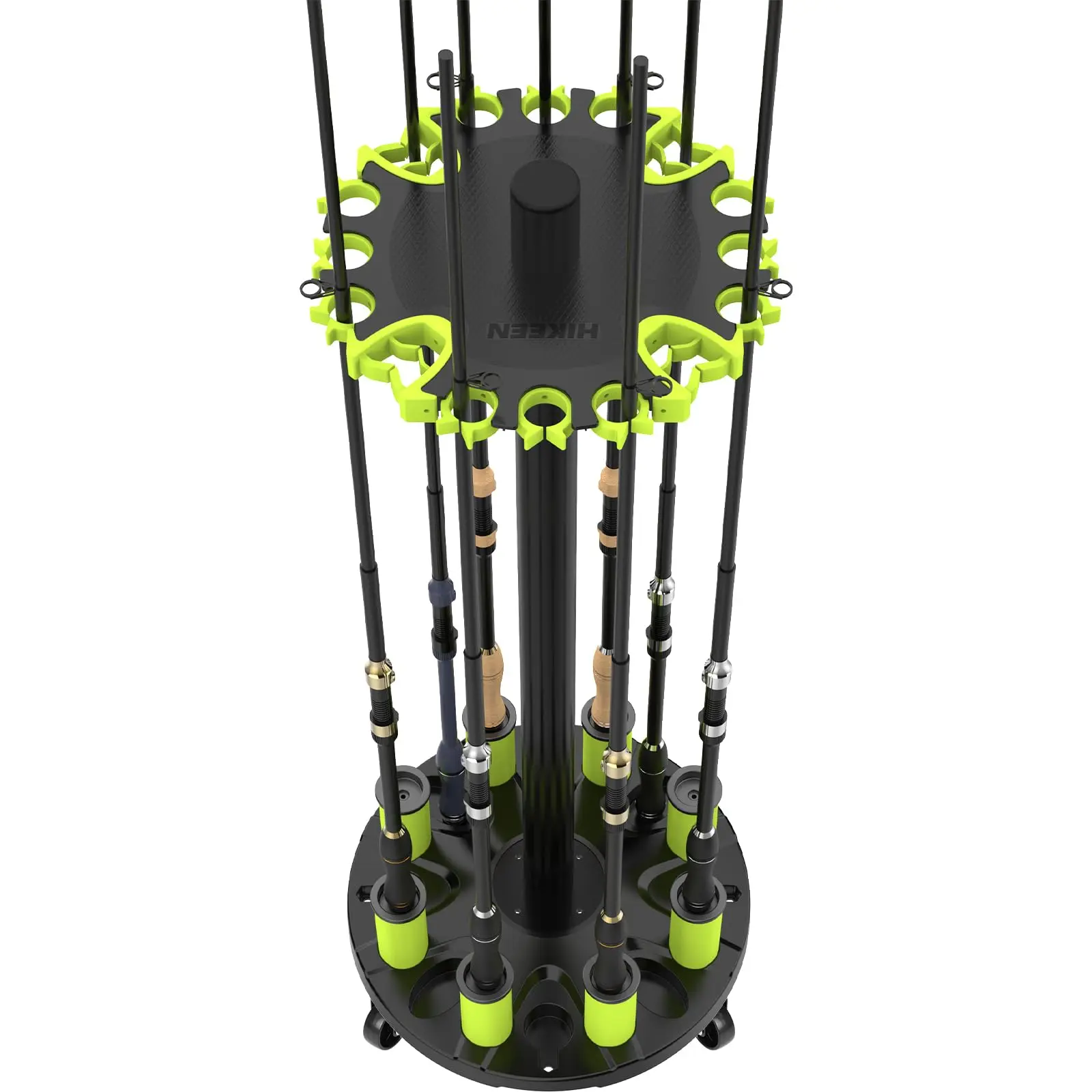 Hikeen Rolling Fishing Rod Rack, Fishing Pole Holder for Garage, Holds Up to 20 Rods or Combos, Portable Fishing Gear Storage Organizer with Wheels, Perfect Fishing Gifts for Men,camping essentials