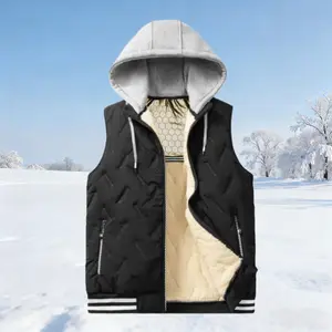 Menswear Plain Hooded Waistcoat - Autumn Winter New Casual Sleeveless Thick Warm Sonic Quilted Tops, Waistcoat Outfit for Everyday Outings, Father's Day Gift