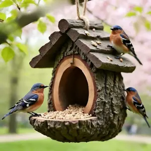 Tree Stump Bird Nest Feeder Resin Craft Garden Yard Statue Decoration, Wild Bird Feeding Station, Bird Feeder House, Outdoor Ornament