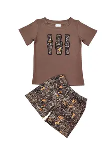 Camo Boys Embroidered Shirt and Short Set- Grassland Camo