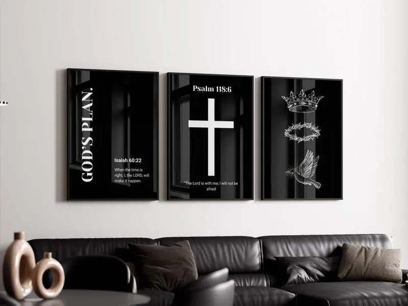 Set 3 Black Christian  Minimalist Bible Verse Poster Unframed  Set 3