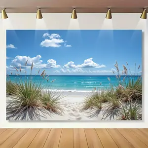 1pc 2D Flat Coastal Breeze Polyester Wall Tapestry - Seaside Beach Scene Backdrop for Room Decor, Universal Holiday Use, Easy Hang Design, Single Piece