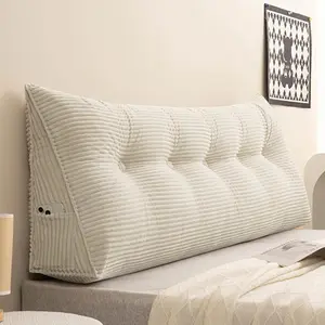 Twin Wedge Pillow Headboard College Dorm Bed Backrest Triangular Headboard Pillows with Side Dorm Bed Cushion, Cream White