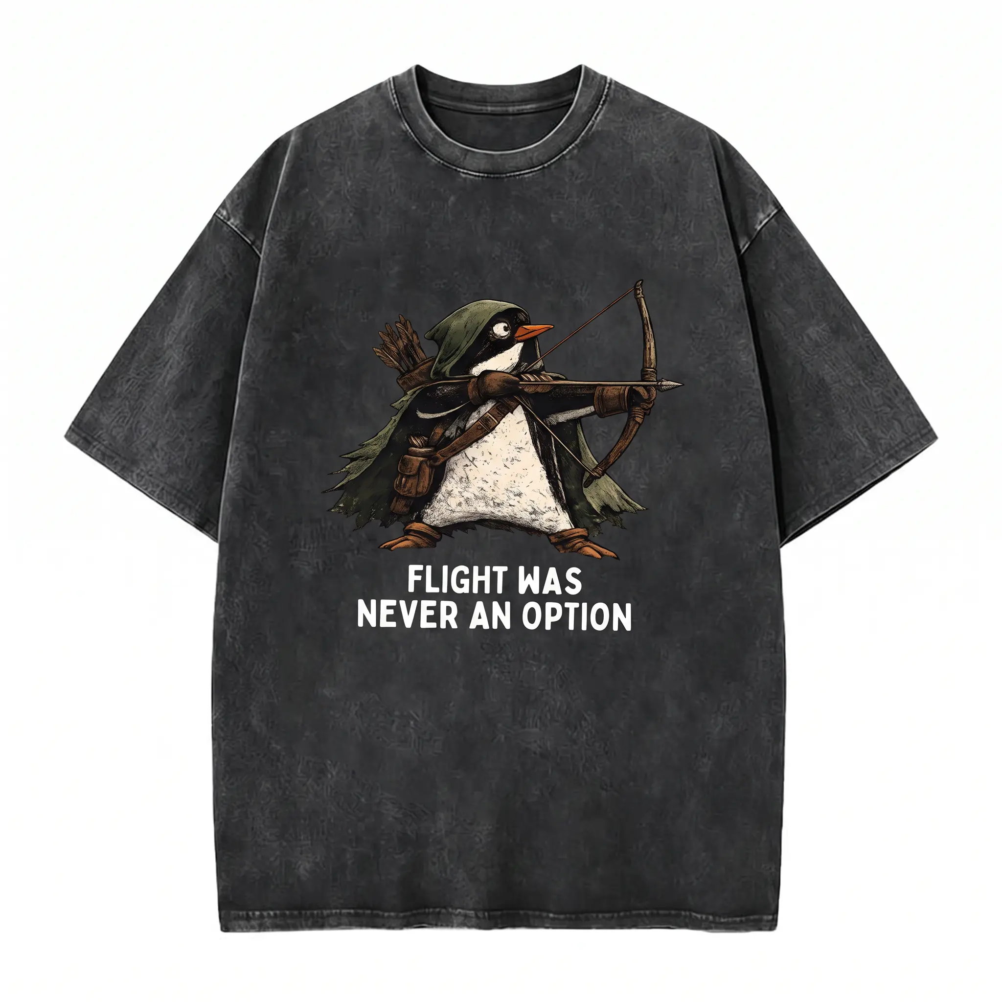 Men's Cute Penguin Fishing Graphic T-Shirt, Classic Round Neck Tops, Funny Arctic Animal Print Casual Love Clothes