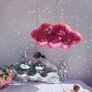 Cloud Shaped Hanging Disco Ball Decor – Retro Reflective Mirror Ornament with Chain, Aesthetic Y2K Room Accessory for Bedroom, Dorm, Apartment, Party & Home Decoration