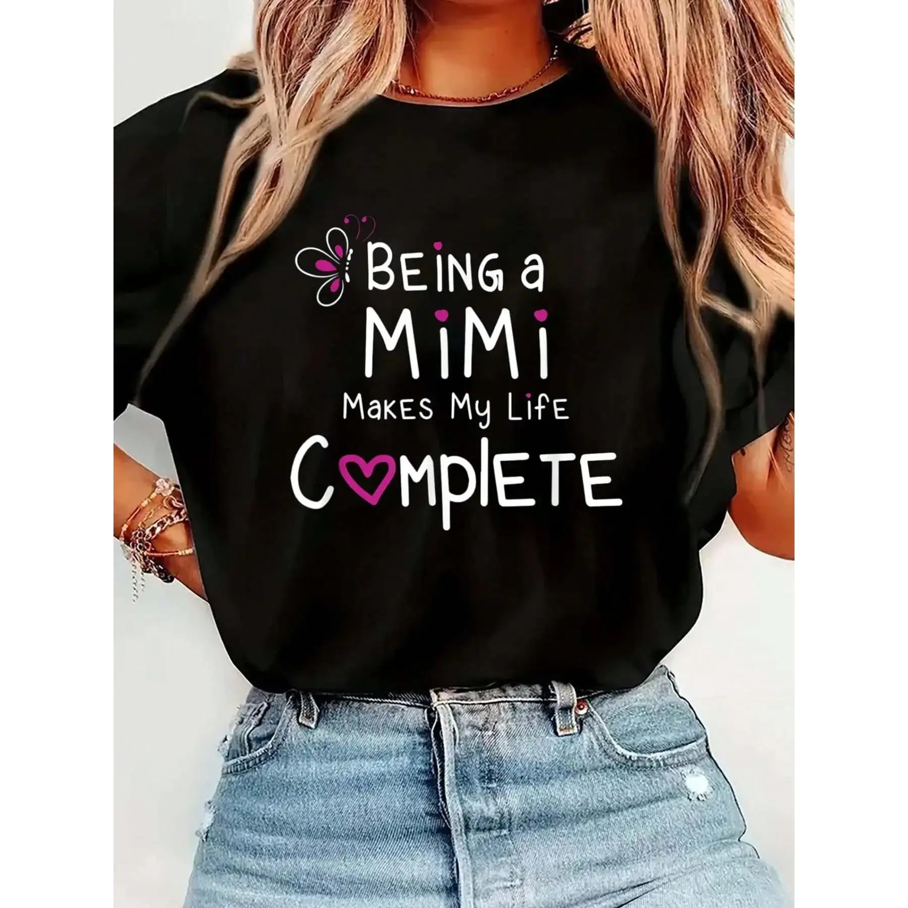 Proud Mimi Being A Mimi Makes My Life Complete T-Shirt Print T-Shirt Casual Crew Neck Short Sleeve Comfort Tee Top For Spring & Summer Women's Clothing Crewneck Tshirt