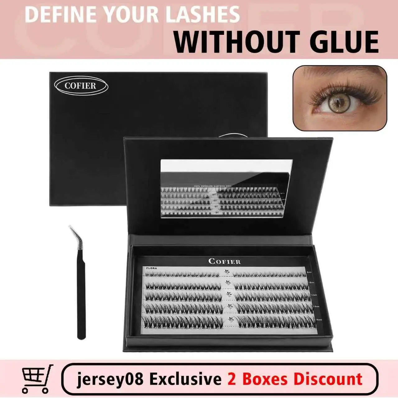 【Jersey08 Live Exclusive】COFIER Glue-Free DIY Lash Kit Jelly 80/100 Pcs Coated BaseSelf-Adhesive Individual Lashes with Tweezers FDA QualifiedReusable for Beginners Friendly Makeup