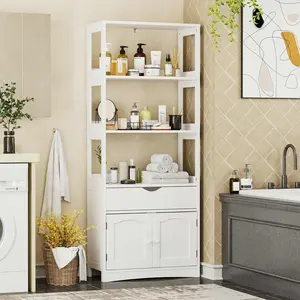 SIKAIC 64-Inch Freestanding Modern Storage Cabinet - Furniture for Apartment, Studio Apartment Furniture, Bathroom Multi-Layer Cabinet with Shelves, Drawer, Clean Lines, Engineered Wood White Kitchen Buffet Sideboard (Requires Assembly)