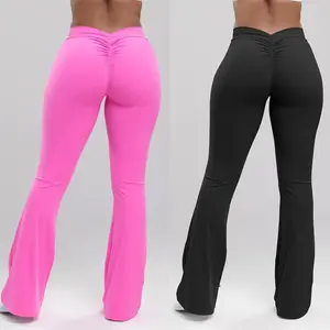 Women High Waist Flare Legging V Back Butt Lifting Wide Leg Workout Yoga Pants Athleisure