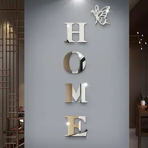 5pcs Modern Acrylic 3D Letter & Butterfly Mirror Wall Decals - "HOME" Sign, Removable Easy to Apply, Contemporary Geometric Design for Living Room, Bedroom, Kitchen Decor Decorative Stickers Ornaments