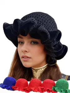 Women's Y2K Style Handmade Ruched Knit Hat, Hollow Out Bucket Hat for Daily Wear, Photography, Party, Picnic, Outdoor Use, Casual Ruffle Cap