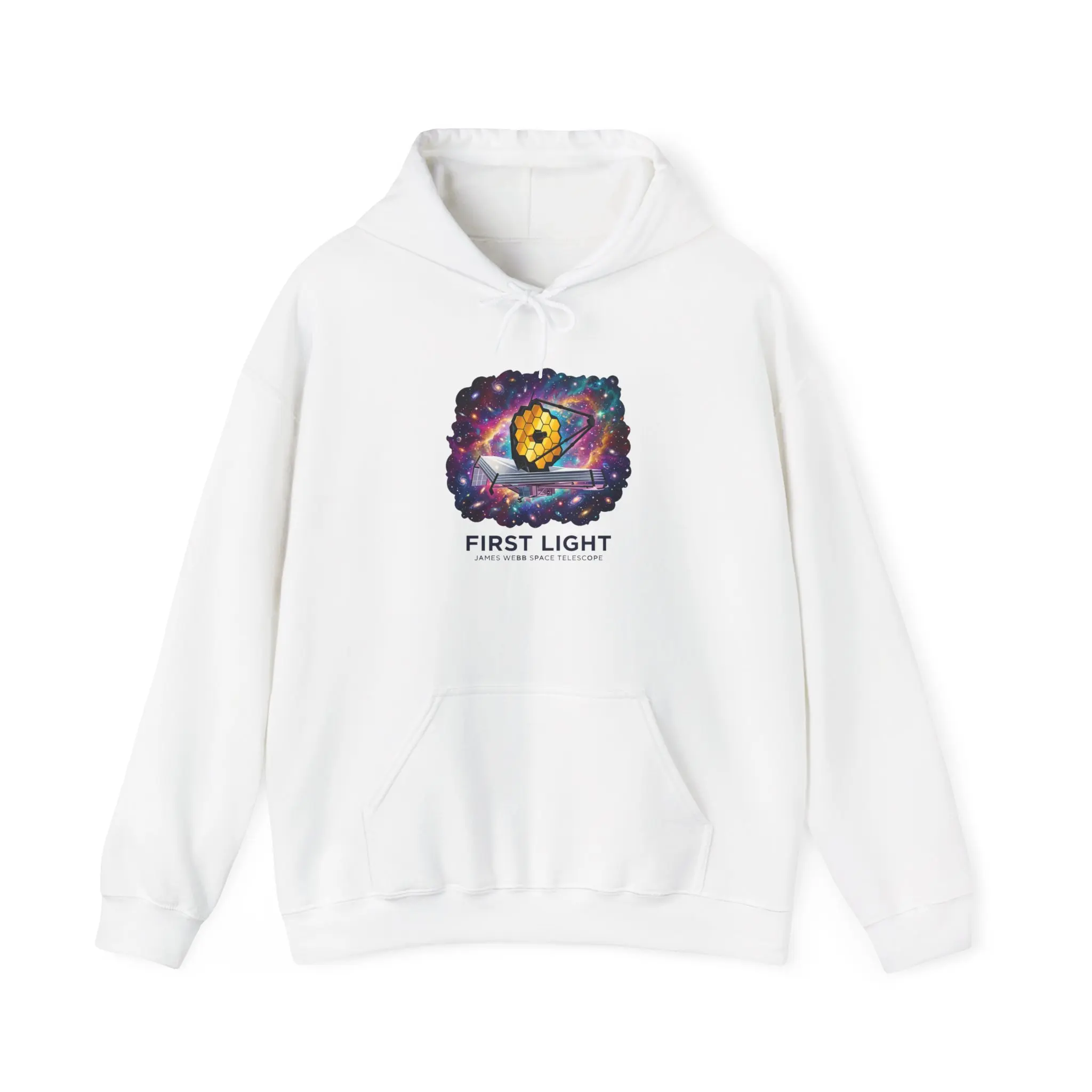 Men's Soft First Light Galaxy Logo Embroidery Pullover Hoodie - Cosmic Nebula Print Long Sleeve Sweatshirt, Menswear with Kangaroo Pocket, Low Iron Streetwear Tops