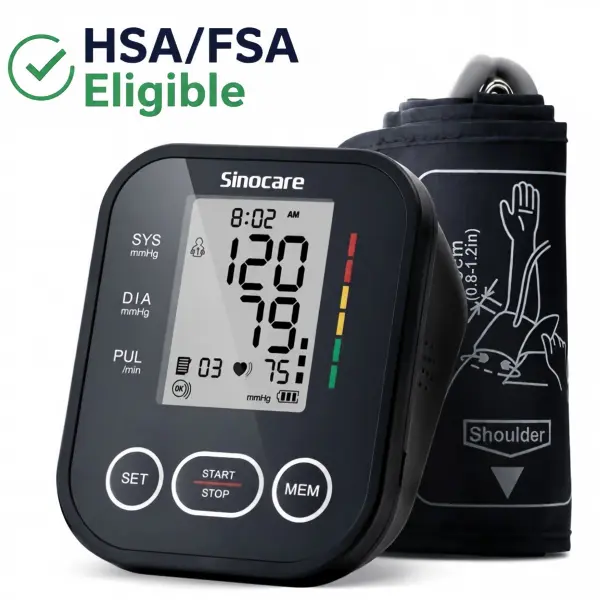 Sinocare Upper Arm Blood Pressure Monitor - Accurate Electric BP Device for Family Use, 8.6"-16.5" Adjustable Cuff, Large Display, Dual-User Mode, Posture Detection, Irregular Heartbeat Alert, Monitoring Support, Flexible Power Choices, HSA/FSA Eligible