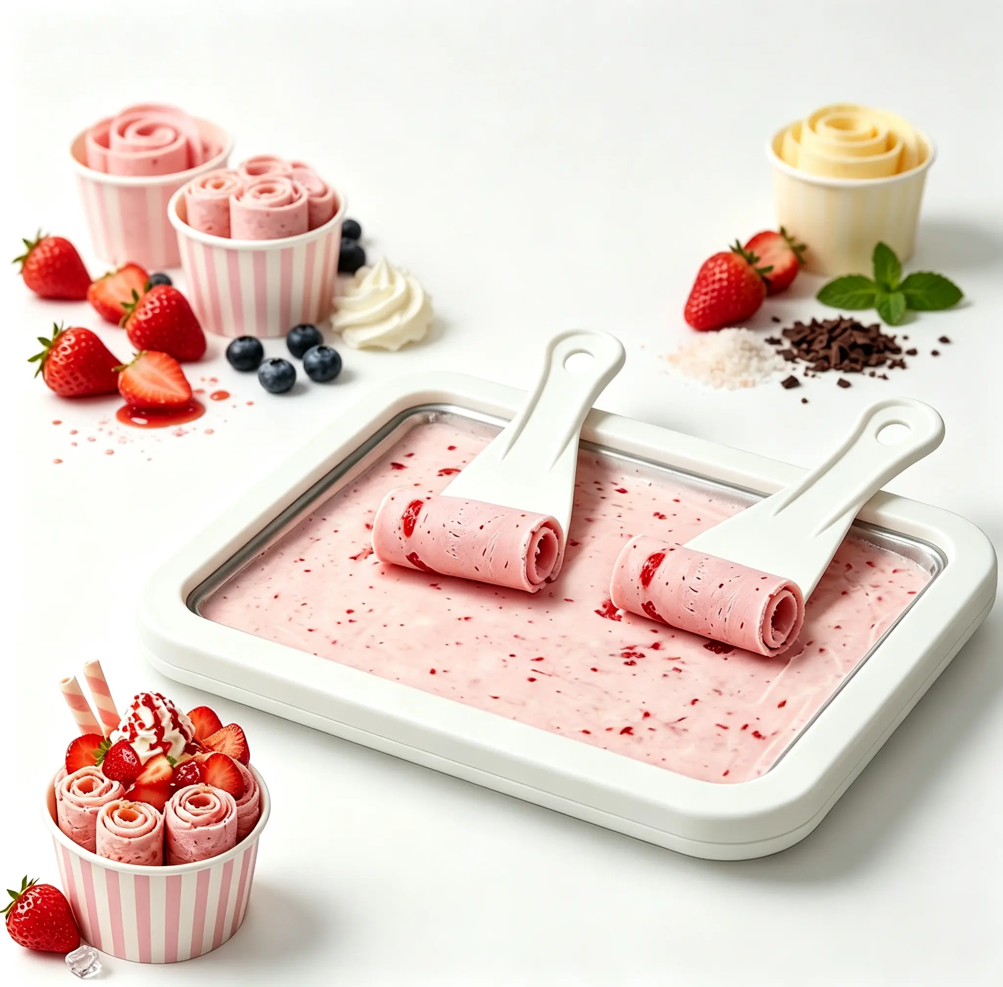 KEYDOORS Compact No-Plug DIY Rolled Ice Cream Maker Tray, 304 Stainless Steel Rectangular Fast Freeze Pan with 2 Spatulas for Homemade Frozen Yogurt, Sorbet, Family Fun Kitchen Activity Use