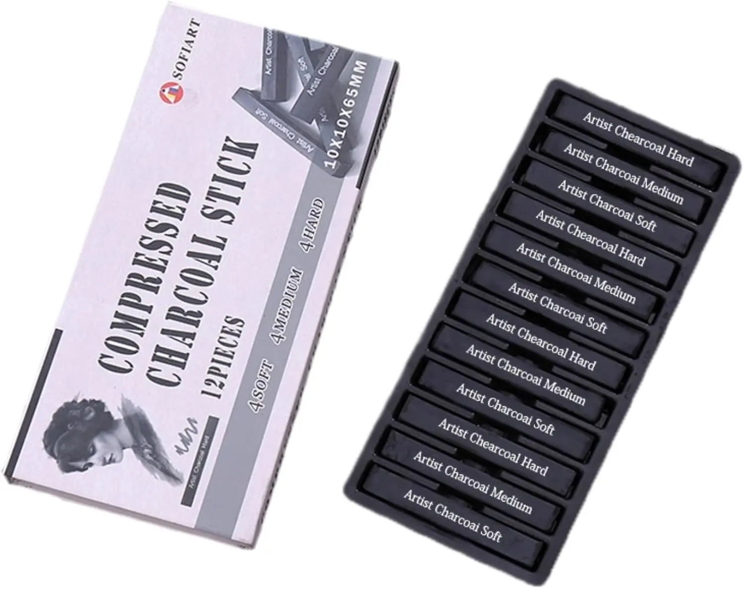 12 Pieces Compressed Charcoal Sticks Soft Medium Hard Square Vine Charcoal for Drawing Sketching Shading Drawing Set for Beginners & Pro Artists