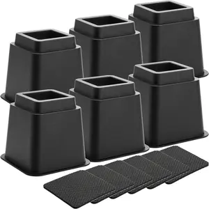 6 Pack Bed Furniture Risers, 5 Inch Heavy Duty Couch Lifts with Anti-Slip Pads, Black Furniture Frame Lifts for Bed, Table, Sofa, Chair,  ABS Plastic, Support up to 3000 Lbs