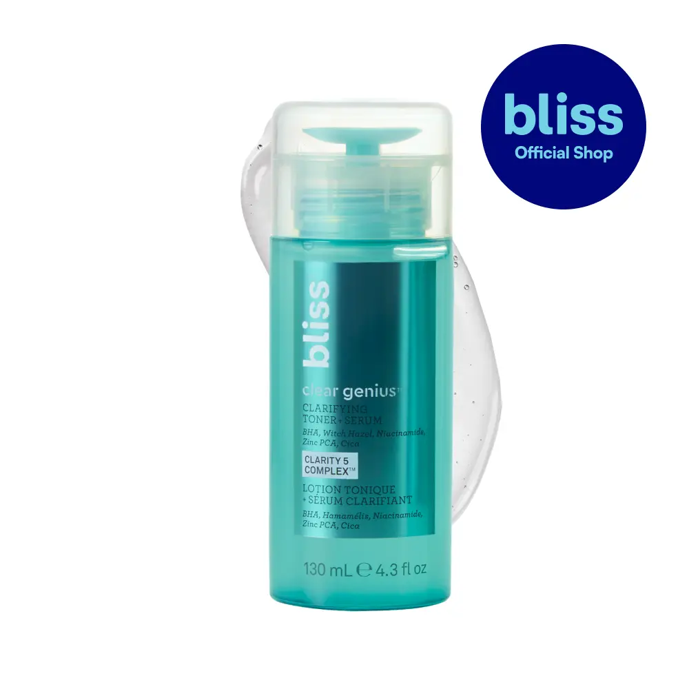 Bliss Clear Genius Clarifying Toner + Serum - 4.3 Fl Oz - Purifies Pores, Tones, Calms & Clears Skin - Salicylic Acid, Niacinamide & Witch Hazel - Clean Paraben Free - Vegan & Cruelty-Free