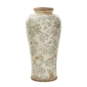 16” Tuscan Ceramic Floral Scroll Urn Vase
