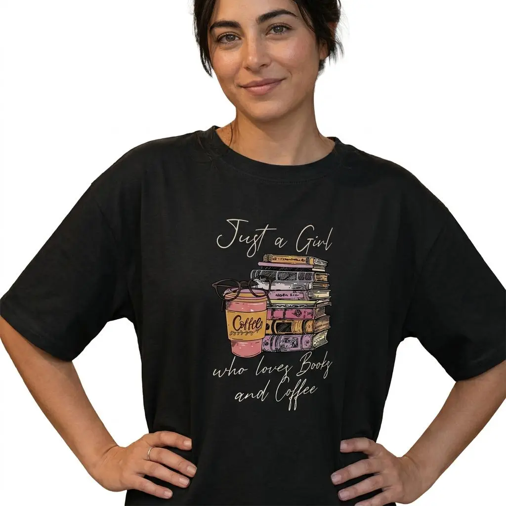 Just A Girl Who Loves Books And Coffee Shirt Women Plus Size Book Lover Graphic Tee