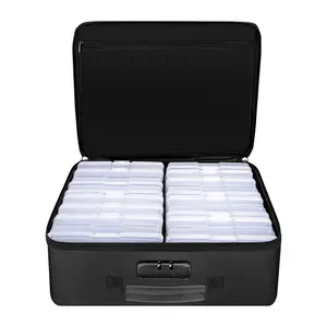 Fireproof Photo Storage Box with 16 Inner 4" x 6" Photo Case(Clear), Photo Box Organizer with Lock, Collapsible Portable Photo Storage Containers with Handle for Photos, Picture, Valuables