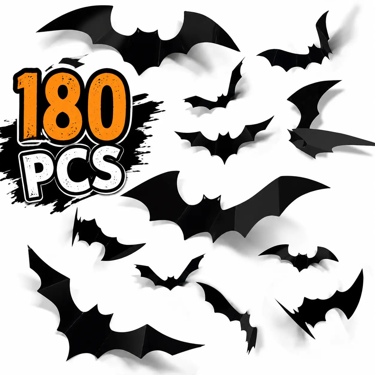 Bat Shaped Decorative Wall Sticker, 180 pcs/set 3D Bat Wall Decal, Spooky Halloween Theme Wall Art Decoration, Decorative Stickers, Seasonal Decoration for Home Living Room Bedroom Hotel School Decoration Items