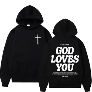 Harajuku Aesthetic Christian Jesus Church Hoodie – Bible Verse "God Loves You" Hooded Sweatshirt for Men & Women