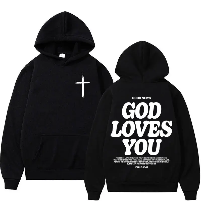 Harajuku Aesthetic Christian Jesus Church Hoodie – Bible Verse "God Loves You" Hooded Sweatshirt for Men & Women