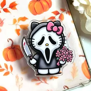 Kawaii Pink Horror Bundle Magnetic Phone Grip, Ghostface Slasher Aesthetic Magsafe Kickstand, Trendy Pink Bow Horror Gift For Her