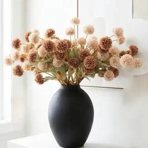 10pcs Artificial Kiku Flowers with Eucalyptus Stems Beige and Brown Faux Silk Floral Arrangement for Vase Boho Farmhouse Home Decor Table Centerpiece Indoor Decoration (No Vase Included)Realistic Artificial Floral Arrangement This set includes 10 artifici