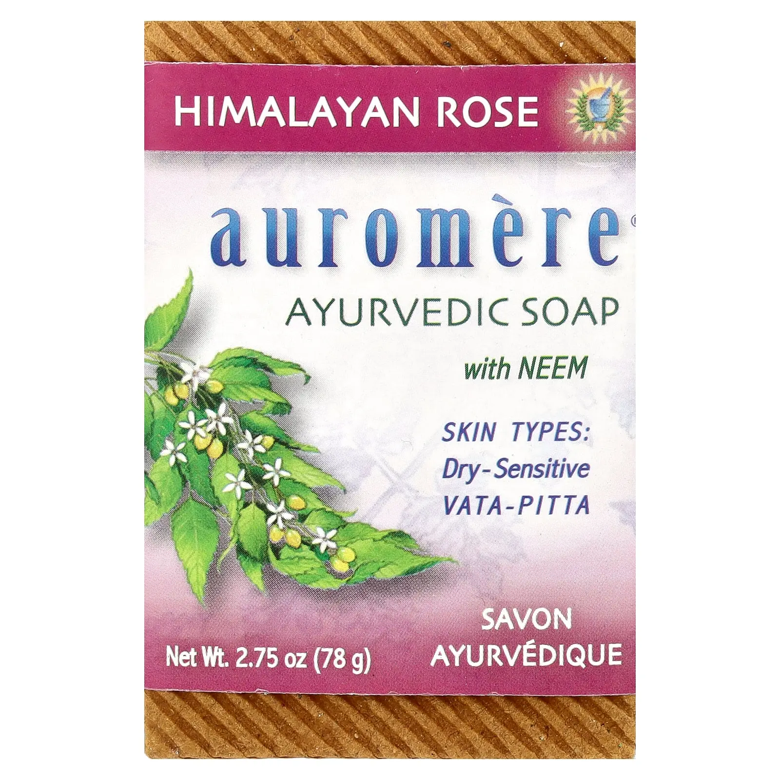 Auromere Ayurvedic Bar Soap with Neem, Himalayan Rose, 2.75 oz (78 g)