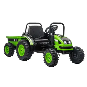 Gaomon Green Electric Kids' Ride-On Tractor Car - RC Truck with Dump Trailer, 35W Dual Motors, Parent Remote Control, Safety Belt, LED Lights, Toddler Ride-On Toy