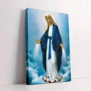 1 Piece Rosary Virgin Mary Wall Art - Wooden Frame Wrapped Canvas Painting Picture Image Prints, Traditional Religious Icon, Suitable for Room Decoration, Easter, Christmas Gifts, Modern Home Decor, Bohemian/Modern Style - 2D Flat Design