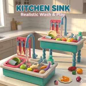 Play Kitchen Sink Toy for Toddlers 3+ with Running Water and Play Food for Pretend Cooking